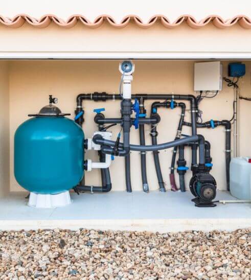 Pool filtration enclosure housing pool equipment